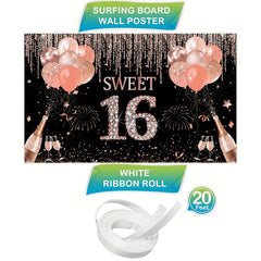 Rose Gold Sweet 16 Backdrop 44in Banner