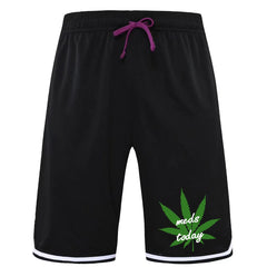 Leaf Pattern Print Comfy Shorts Men Casual Elastic Waist Drawstring Shorts