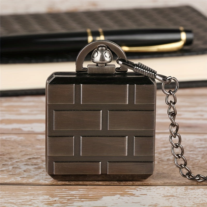 Vintage Square Quartz Pocket Watch Pendant Chain Gift