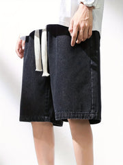 Men's Casual Loose Fit Denim Shorts with Drawstring Waist