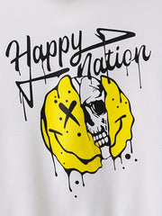 Skull & Smiling Face Print Boys Hoodie - Spring Fall Kids Sweatshirt