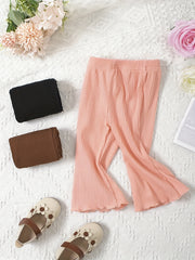Baby Flared Pants Girls Elastic Ruffle Trim Casual Trousers 3pcs Set