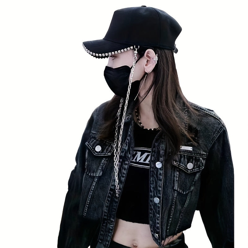Rhinestone Chain Decor Baseball Cap Hip Hop Sun Hat & Adjustable Couple Dad Hats