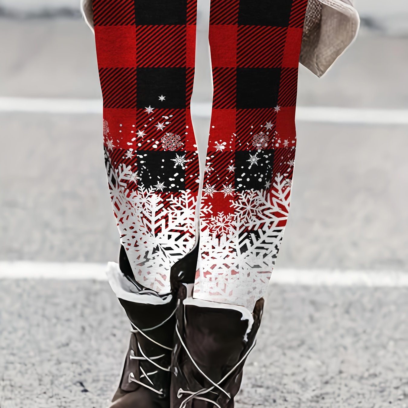 Christmas Leggings Women's Snowflake & Plaid Print Leggings