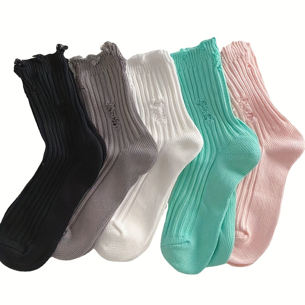 5 Pairs Women's Ripped Mid Tube Stockings