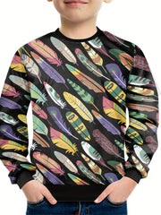 Cartoon Feather Print Kid's Sweatshirt Unisex Pullover Long Sleeve Top