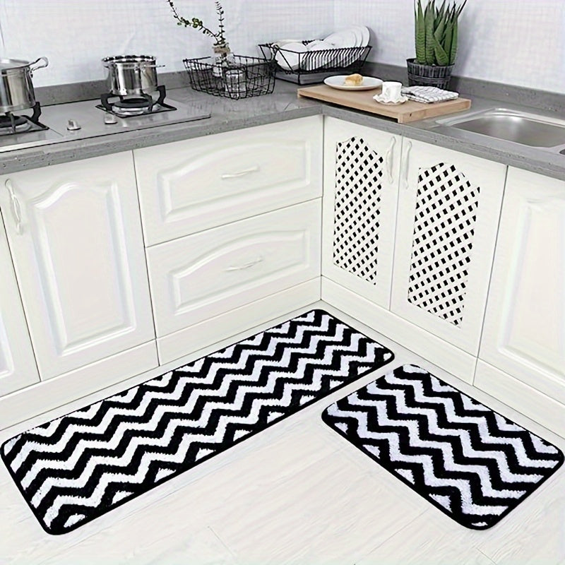 Microfiber Chevron Non Slip Bathroom Carpet Set