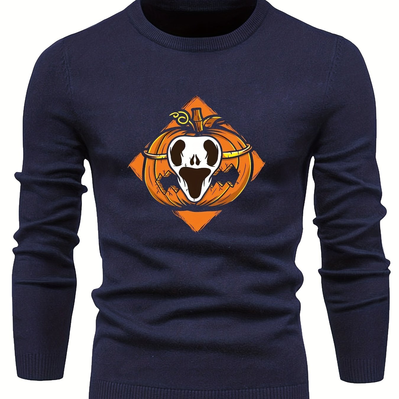 Cartoon Pumpkin Jack O Lantern Slim Warm Sweater Men's Casual Retro Style Middle