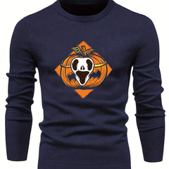 Cartoon Pumpkin Jack O Lantern Slim Warm Sweater Men's Casual Retro Style Middle