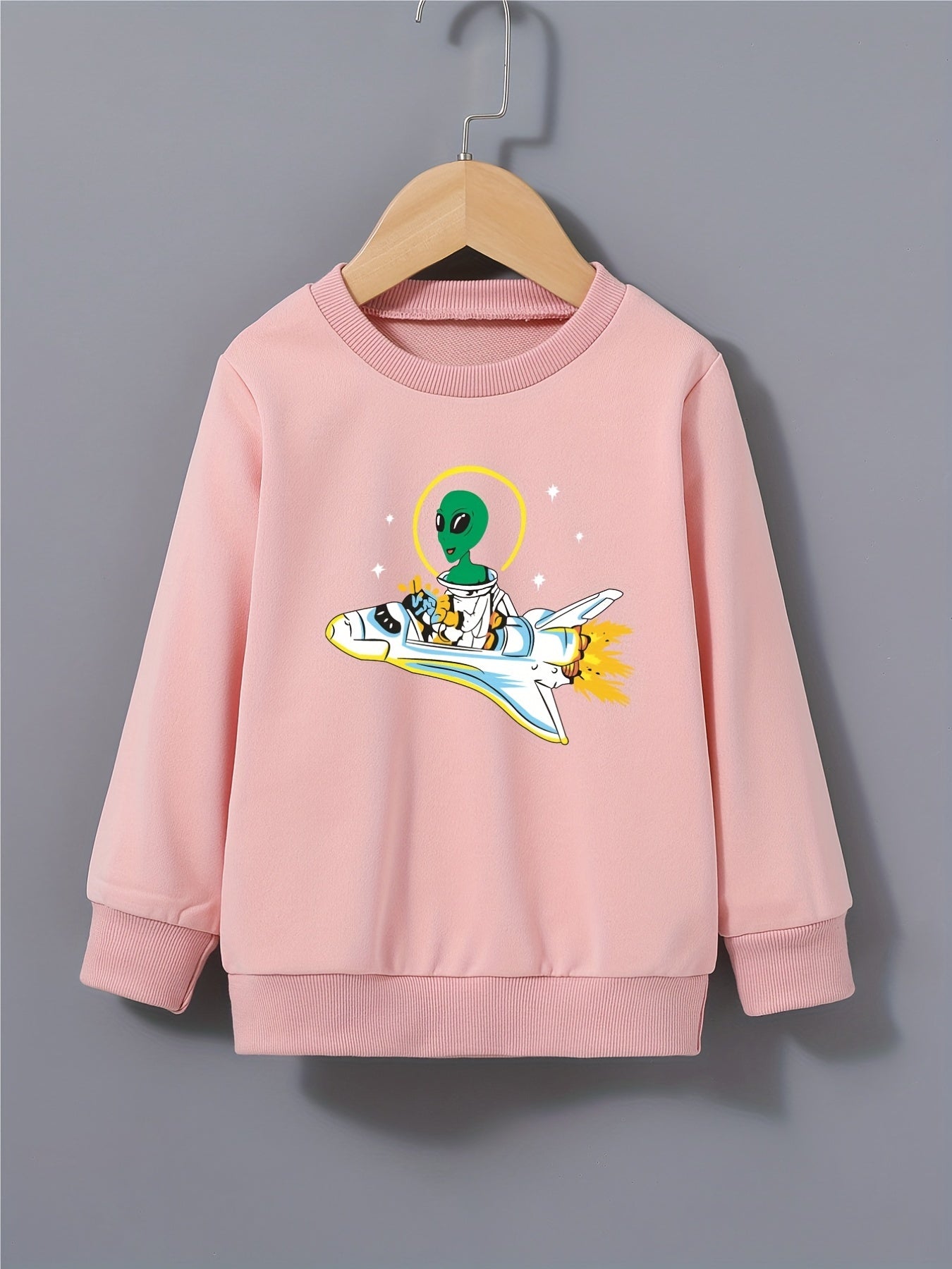Boys Space Alien & Airplane Print Sweatshirt Crew Neck Top