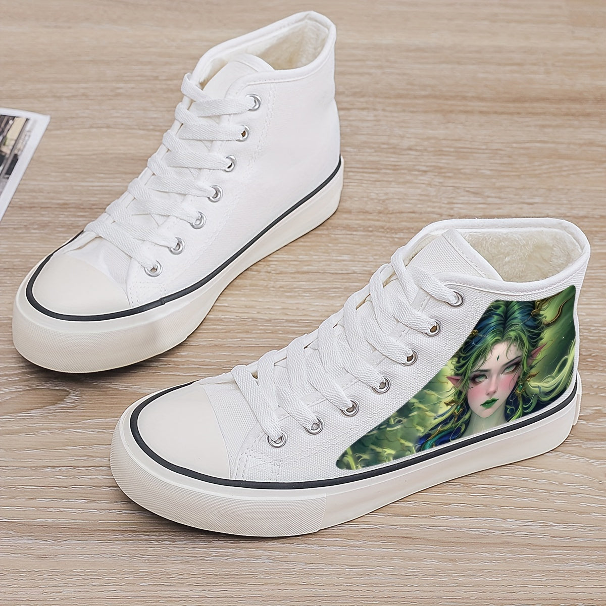 Anime Print Plush Lined Chunky Canvas Sneakers - High Top Walkin