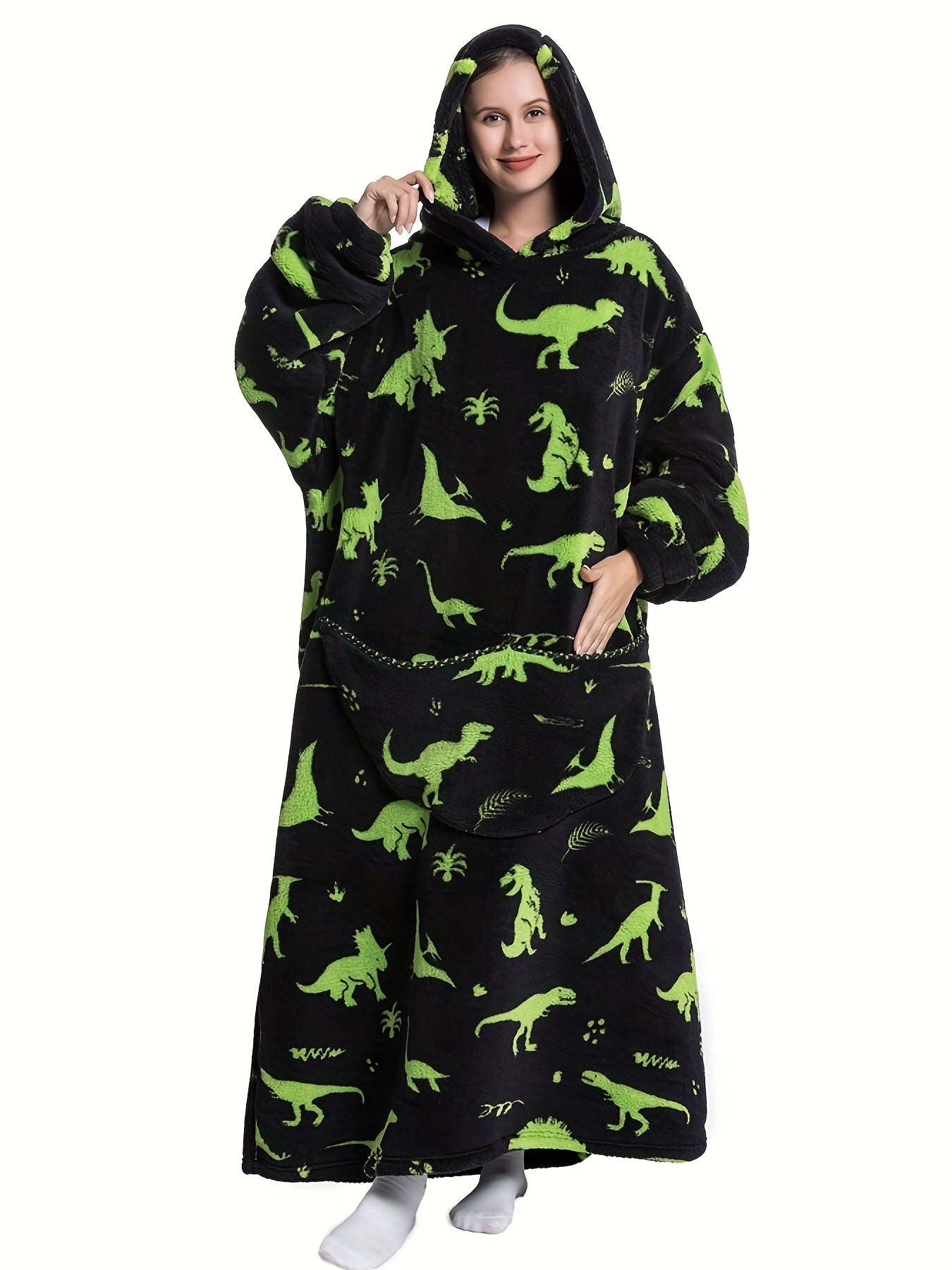 Flannel Hooded Nightgown Plus Panda Print Robe
