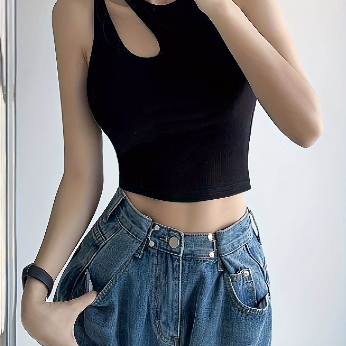 Solid Tank Top Hollow Out Asymmetric Straps Top Women's Lingerie