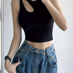 Solid Tank Top Hollow Out Asymmetric Straps Top Women's Lingerie