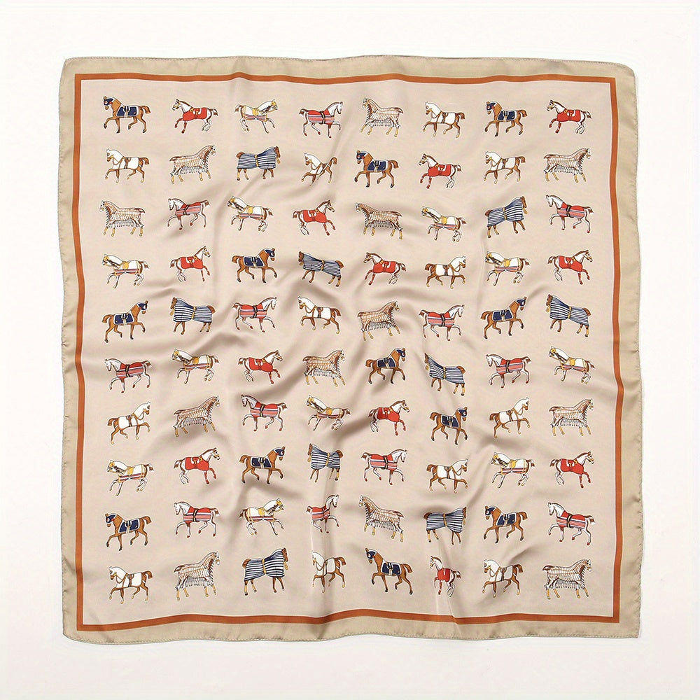 70 1cm Horse Print Scarf Square Satin Shawl Sunscreen Head Wrap