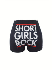 Letter Print Skinny Shorts For Women
