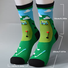 Men's Novelty Golf Graphic Mid Crew Socks, Non Slip Bottom, Autumn Winter Wear