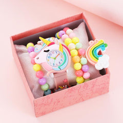Dobroa Girls' Unicorn Watch Set with Bracelet & Necklace, Pastel Colors