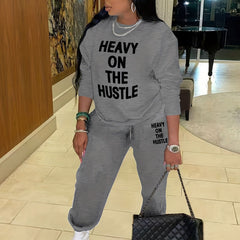 Casual Two piece Set Crew Neck Long Sleeve Tops & Drawstring Jogger Pants