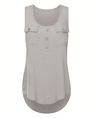 Sleeveless Solid Crew Neck Casual Tank Top Women's Clothing
