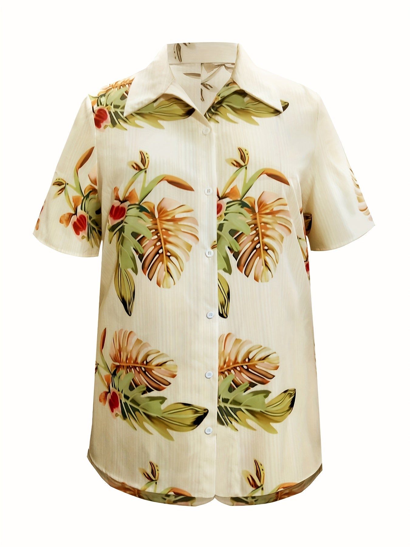 Tropical Print Button Up Skirt & Shorts Outfit Set