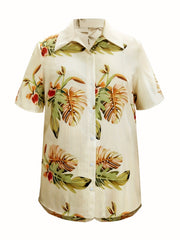 Tropical Print Button Up Skirt & Shorts Outfit Set