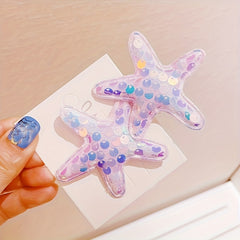 Glitter Starfish Kids Hair Clips Set