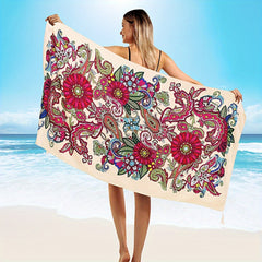 Large Printed Beach Towel Quick Drying with Tassels