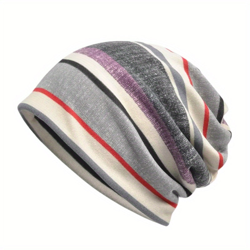 Striped Warm Beanies Elastic Head Wrap Unisex Slouchy Beanie