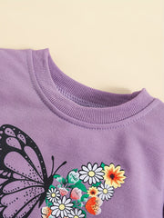Baby Girl's Butterfly Print Sweatshirt Set