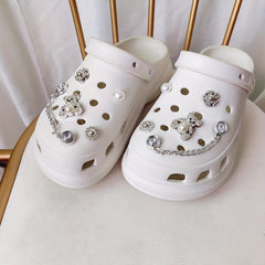 12pcs Rhinestone Bear & Metal Chain Shoe Charms for Clogs Garden Shoes DIY