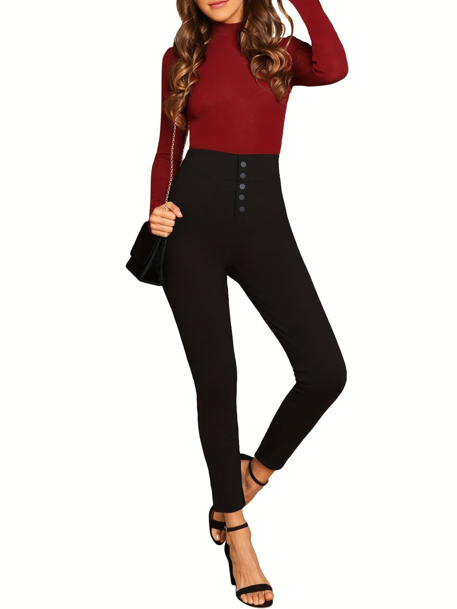 High Waist Skinny Pants With Button Front
