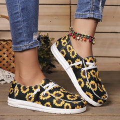 Women's Sunflower Print Canvas Shoes Casual Lace Up Low Top Shoes