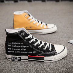 Women's High Top Canvas Sneakers Letter Print Skate Shoes Casual Walking Shoes
