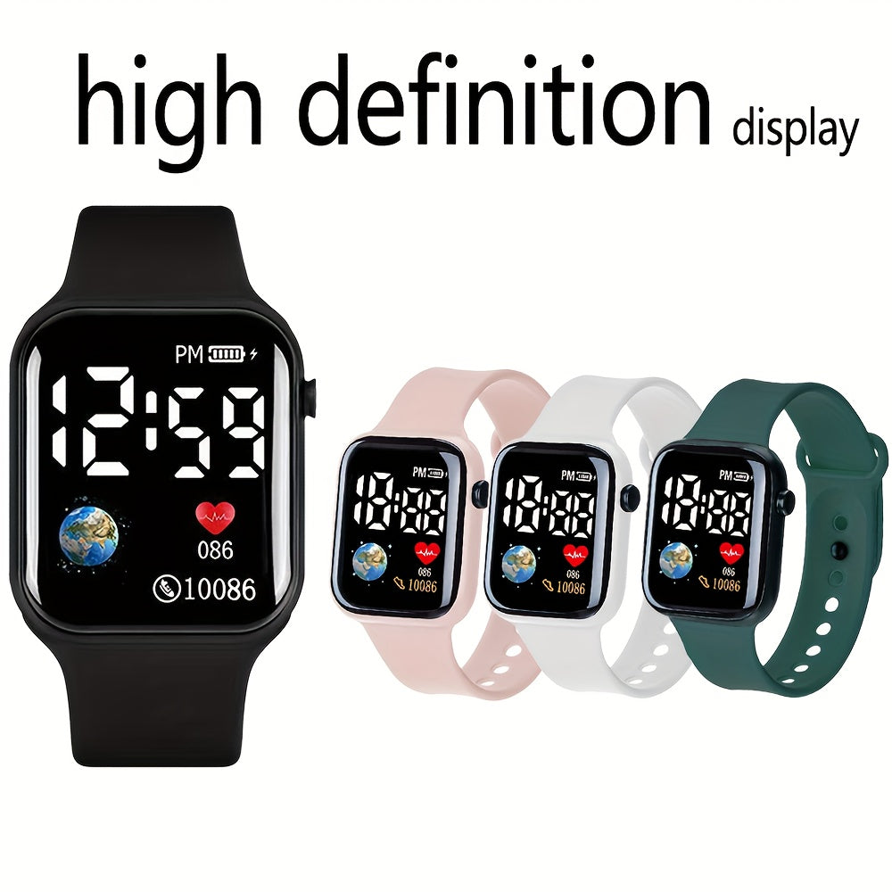 4pcs LED Sports Watch 24H Display Silicone Strap Digital