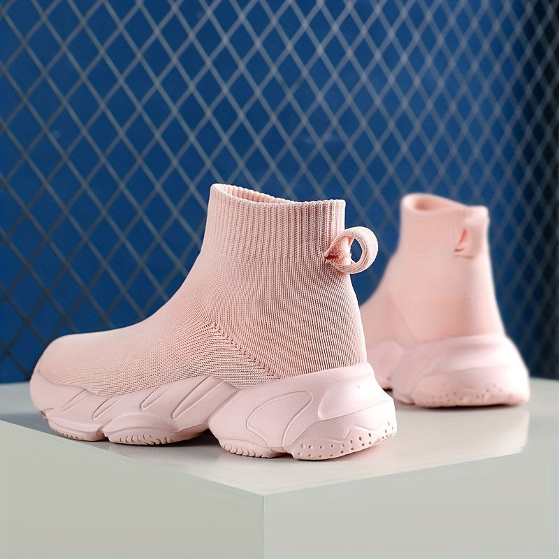Girls High Top Slip On Knit Sneakers Kids Non slip Casual Sock Shoes