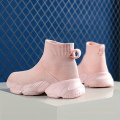 Girls High Top Slip On Knit Sneakers Kids Non slip Casual Sock Shoes