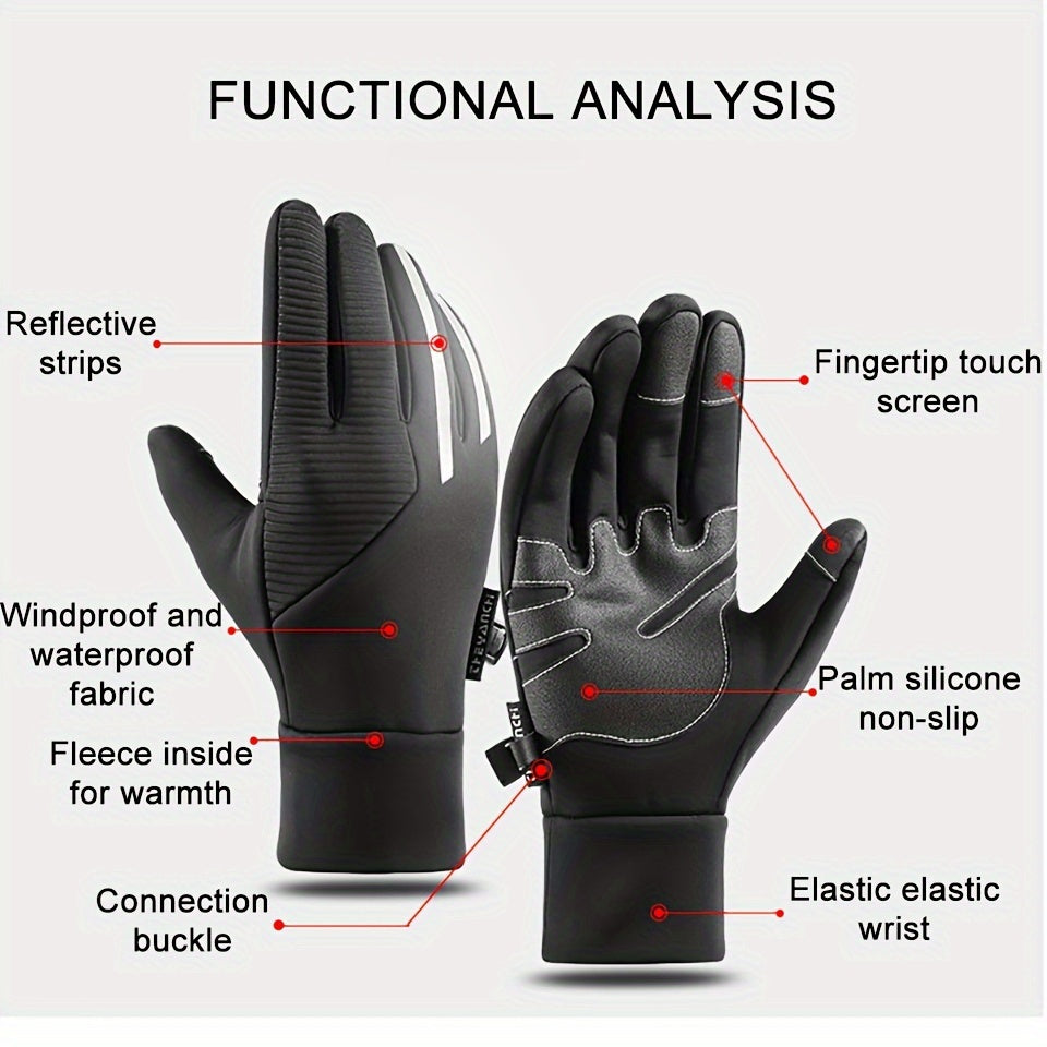 Winter Cycling Gloves Waterproof Non-slip Touchscreen Plush Windproof