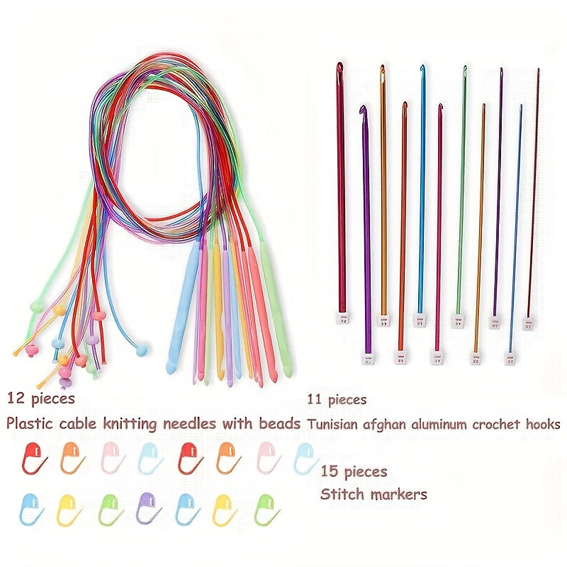 38pcs Tunisian Crochet Hook Set 2-8mm Aluminum Afghan Hook 3-12mm Plastic Needle