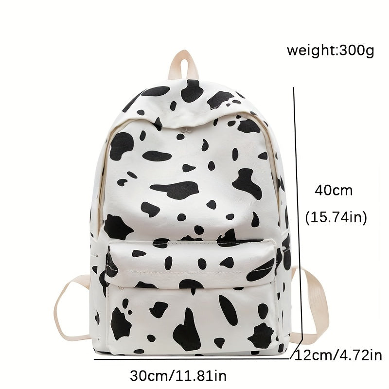 Canvas Backpack Cow Pattern Rucksack Schoolbag Lightweight Large Capacity