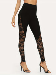 Solid Lace Skinny Leggings Casual Every Stretchy Leggings