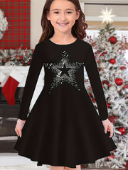 Heart Graphic Long Sleeve Dress Girls Crew Neck Dresses For Party Gift