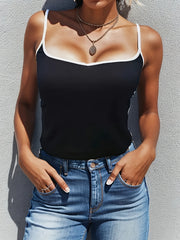 Contrast Trim Ribbed Cami Top Sleeveless Summer Casual Top