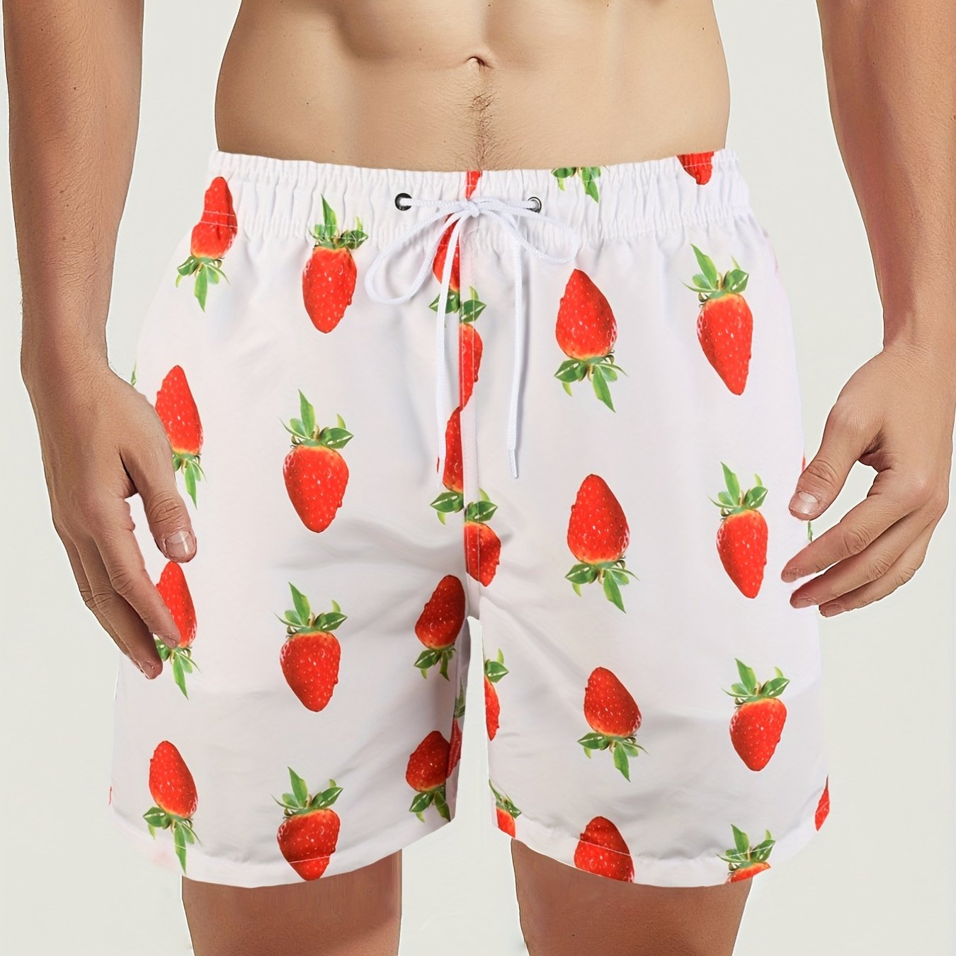 Men's Stretch Strawberry Print Shorts for Summer