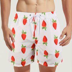 Men's Stretch Strawberry Print Shorts for Summer