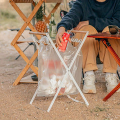 Foldable Portable Outdoor Garbage Rack with Wooden Handle