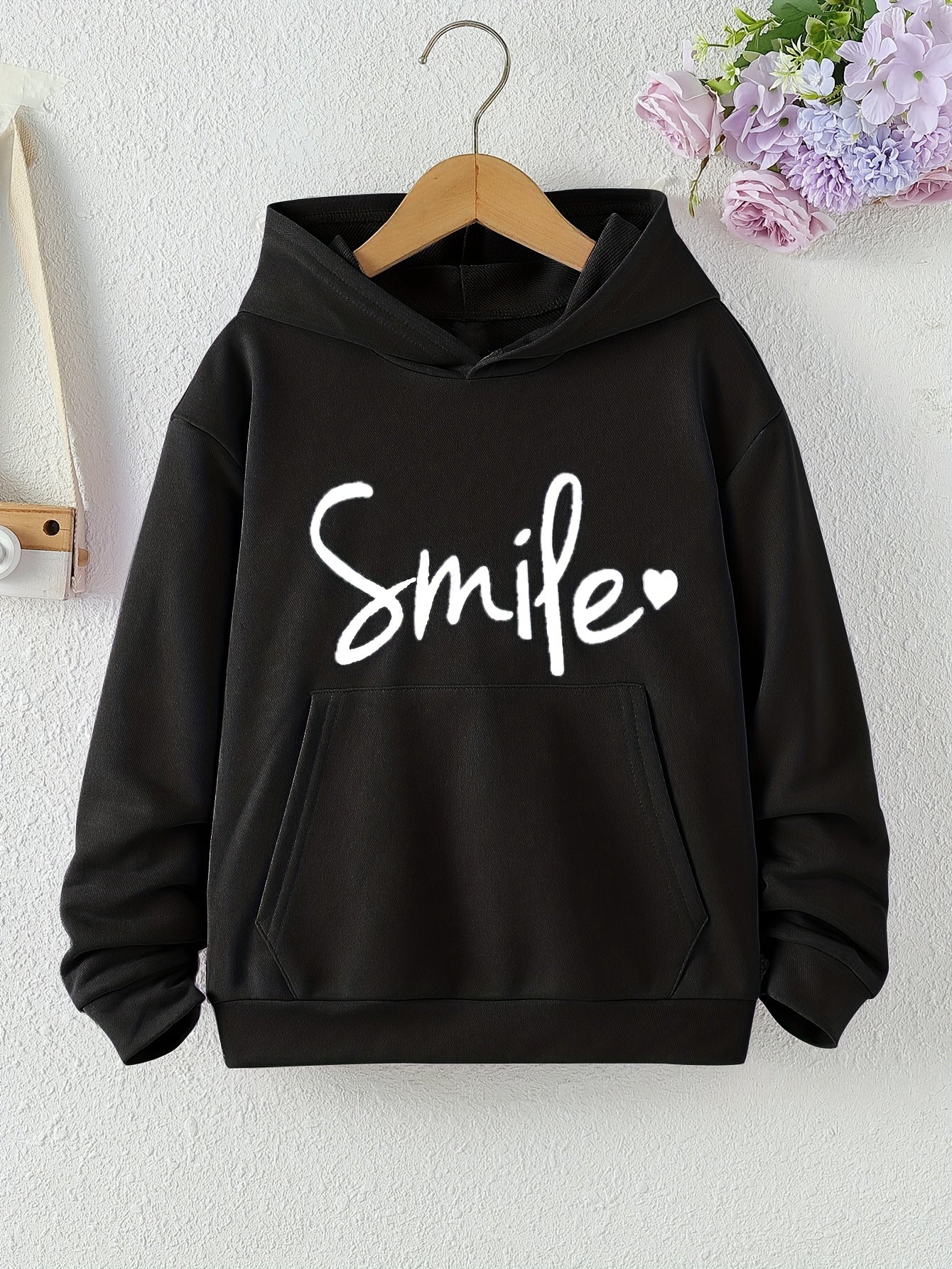 Girls 'Smile' Letter Print Hooded Sweatshirt Pullover Hoodie