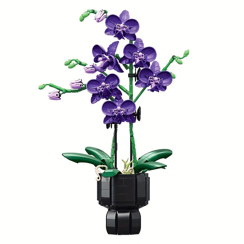 QIGU Building Blocks Bouquet Purple Orchid Floral Arrangement