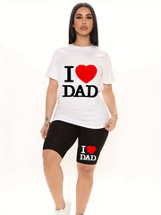 Heart & Letter Print Tee & Biker Shorts Outfit Set
