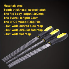 3pcs Wood File Round Half round Flat File Rasp High Carbon Ste